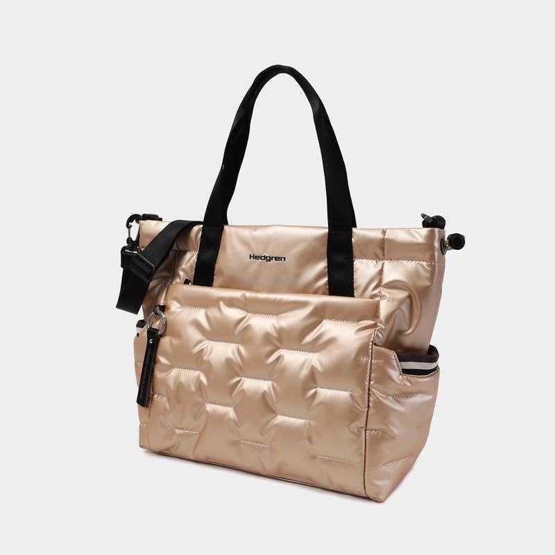 Beige Women's Hedgren Puffer Tote Bags | PIQ2193AV