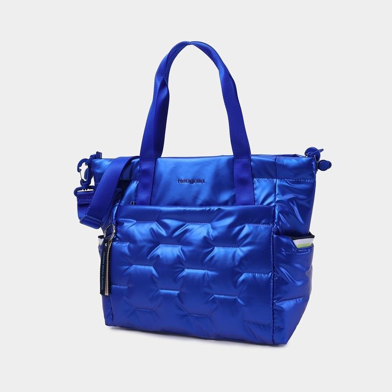 Blue Women's Hedgren Puffer Tote Bags | BXJ7940GL