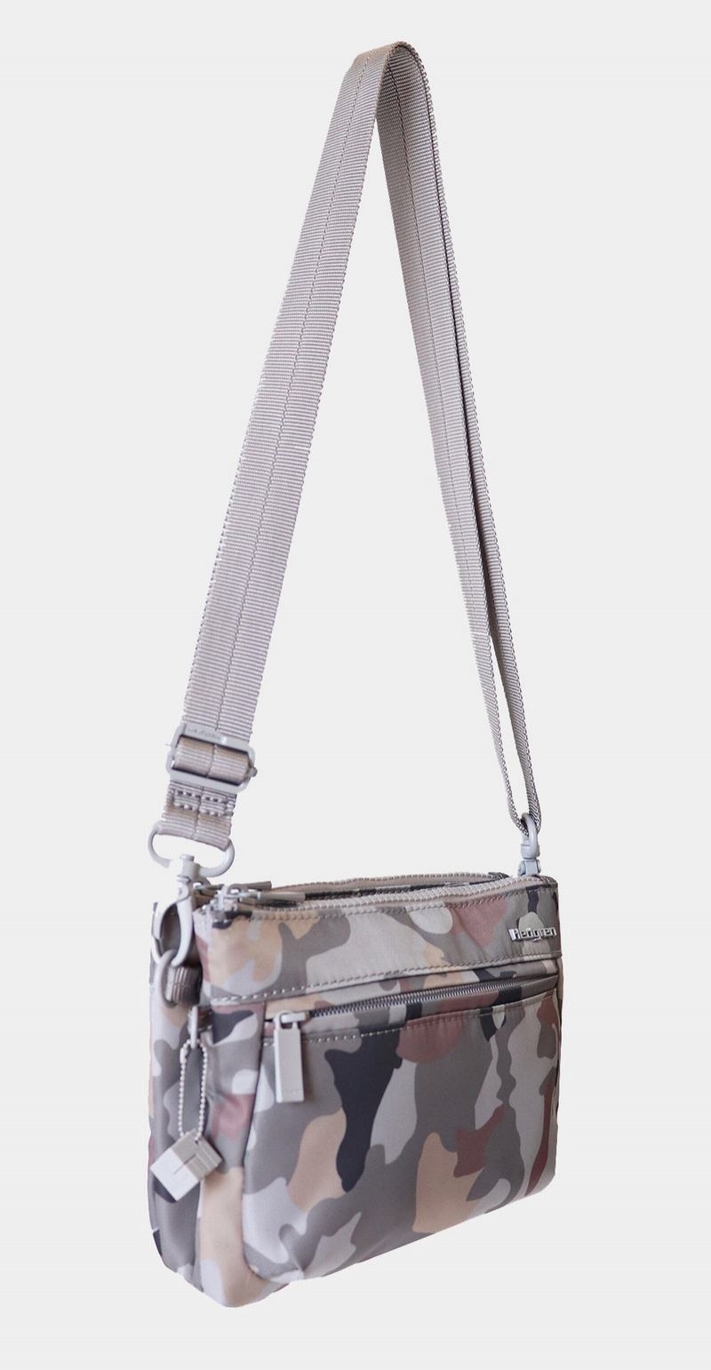 Grey Camo Women's Hedgren Rain Sustainably Made Crossbody Bags | CPB6786IE