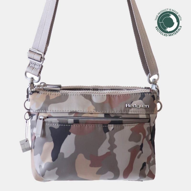 Grey Camo Women\'s Hedgren Rain Sustainably Made Crossbody Bags | CPB6786IE