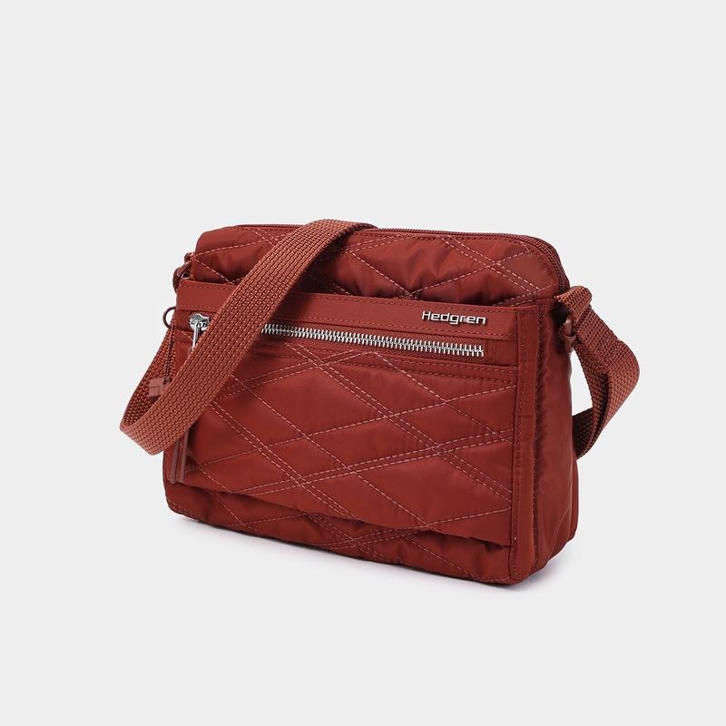 Red Brown Women's Hedgren Quilted Eye Rfid Shoulder Bags | SRE2618QR