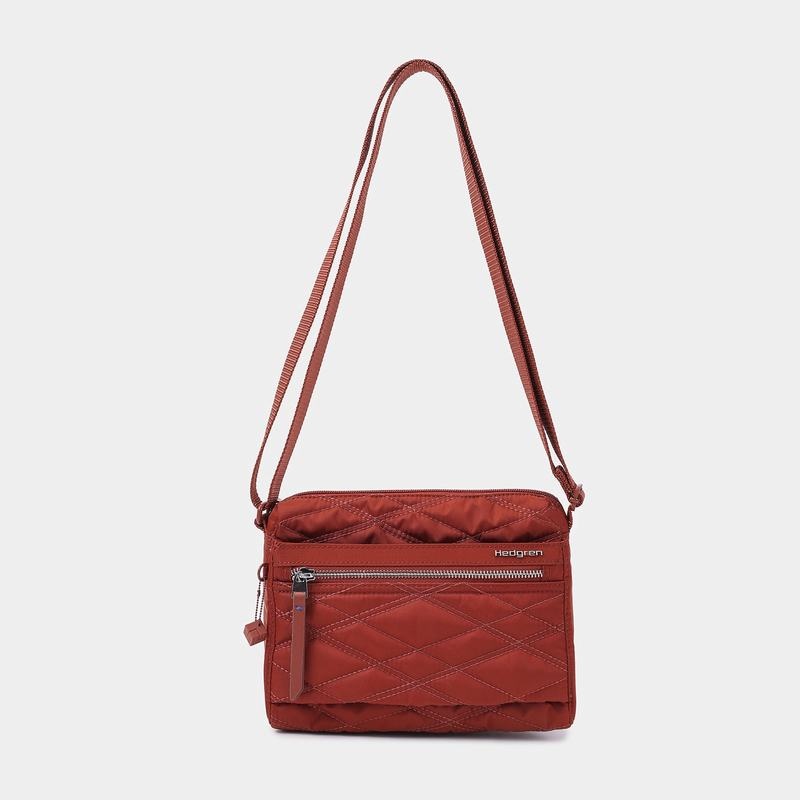 Red Brown Women's Hedgren Quilted Eye Rfid Shoulder Bags | SRE2618QR