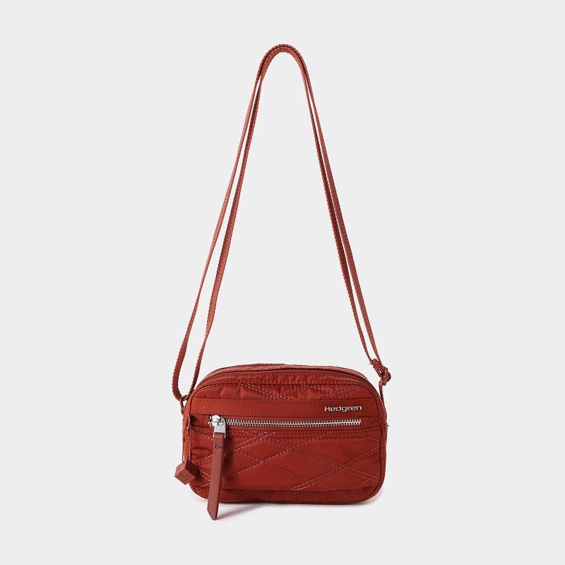 Red Brown Women's Hedgren Quilted Maia Mini Rfid Crossbody Bags | JTM81100RJ