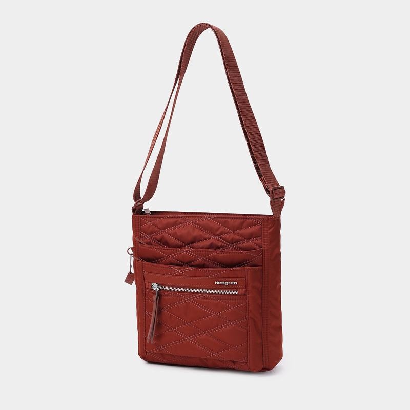 Red Brown Women's Hedgren Quilted Orva Rfid Crossbody Bags | SQF9268NO