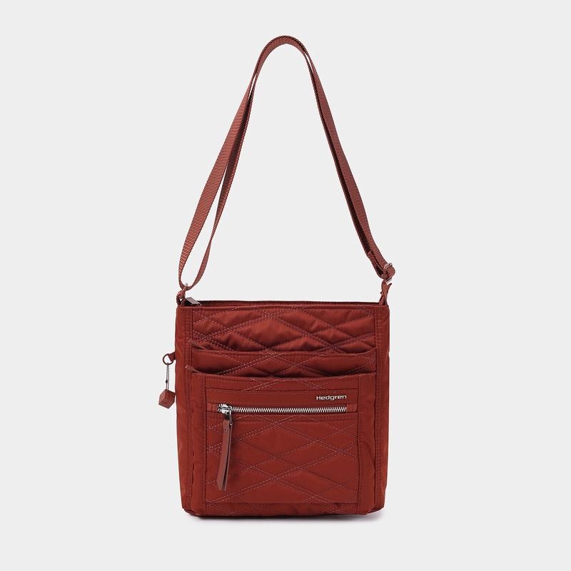 Red Brown Women's Hedgren Quilted Orva Rfid Crossbody Bags | SQF9268NO