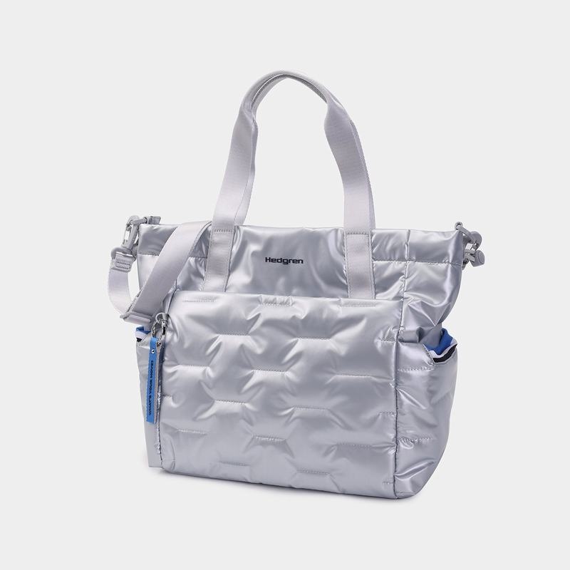 Silver Blue Women's Hedgren Puffer Tote Bags | ZIG557ZZ