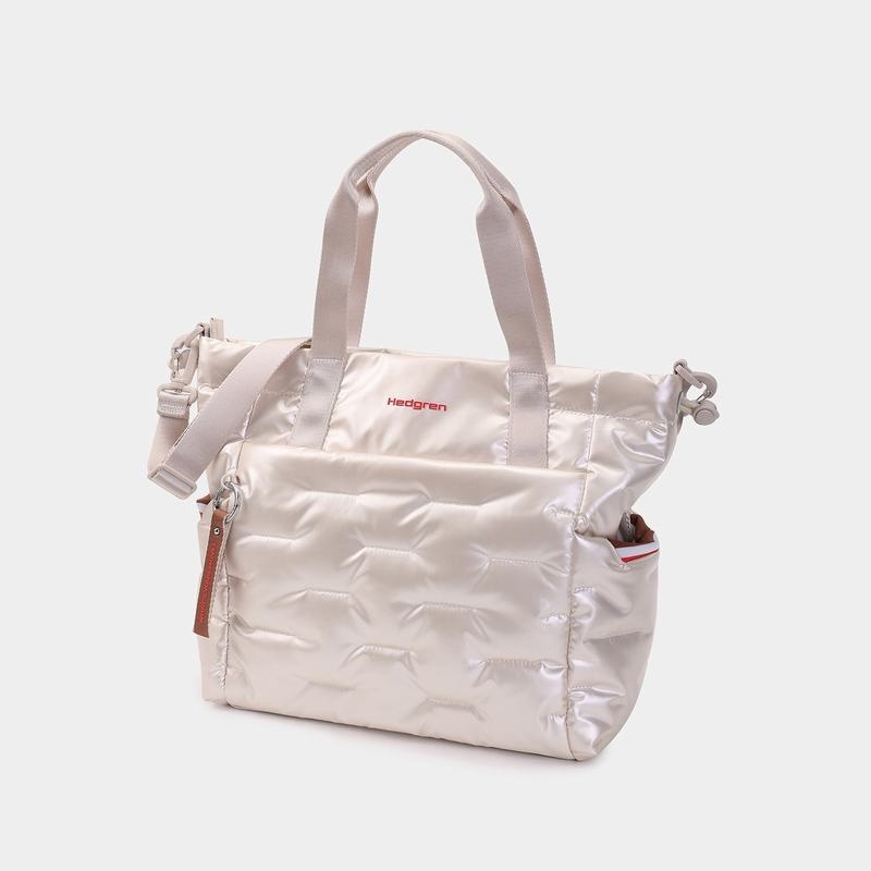 White Beige Women's Hedgren Puffer Tote Bags | FWV6728LX