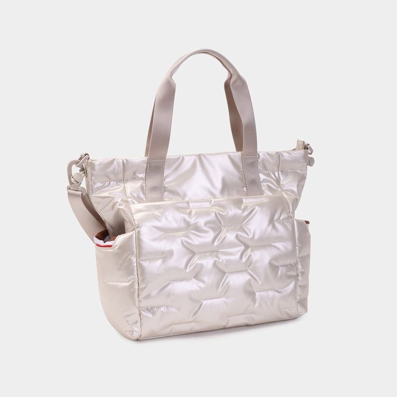 White Beige Women's Hedgren Puffer Tote Bags | FWV6728LX