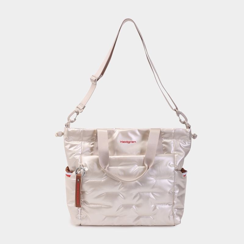 White Beige Women's Hedgren Puffer Tote Bags | FWV6728LX